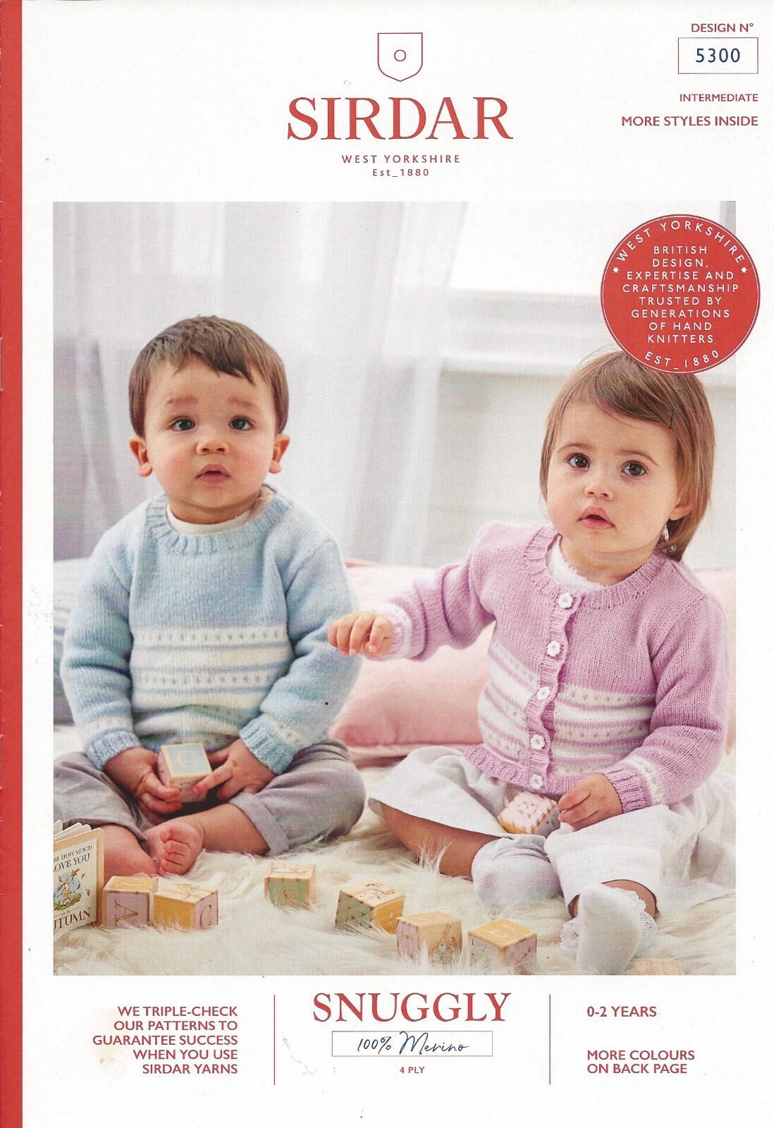 Sirdar Snuggly 4 Ply Knitting Pattern - 5300 Baby Sweater & Cardigan  (Mer)