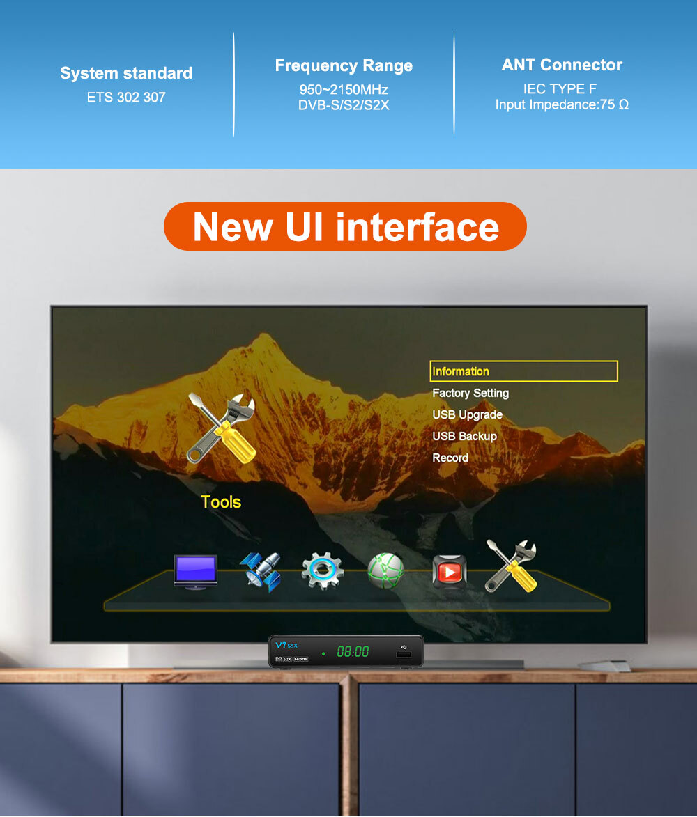 GTMEDIA V7 S5X FTA DVBS/S2/S2X Satellite TV Receiver HDMI PVR H.265 w