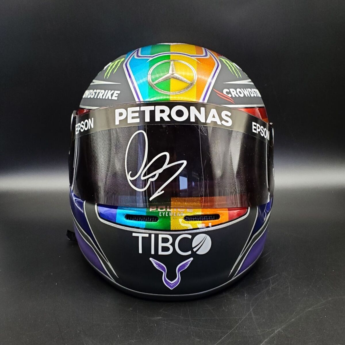 Lewis Hamilton Signed Helmet Visor 2021 Rainbow Abu Dhabi GP Lewis Hamilton Signed Helmet Visor 2021 Rainbow Abu Dhabi GP