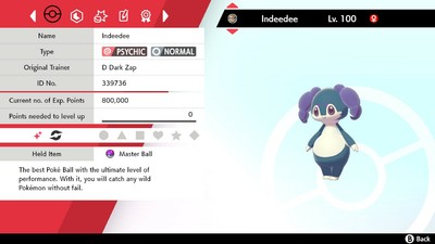 Pokemon Sw Sh Ultra Shiny Indeedee Max Ivs Evs Combat Ready