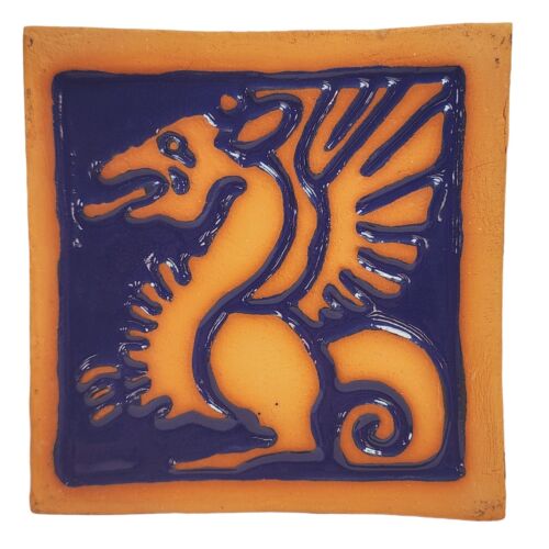 Vintage Terracotta Tile Medieval Dragon Wall Kitchen Art Decor 5.5" - Foto 1 di 5