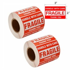 1000 Fragile Stickers 2"x3" Handle with Care Thank You Warning Labels 500 / Roll