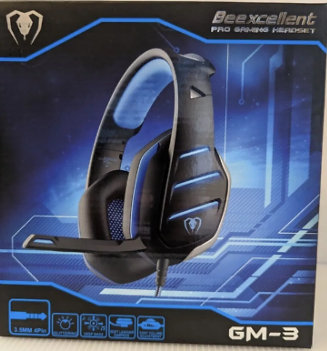 Beexcellent GM-3 Pro Wired Gaming Headset with Mic, Black/Blue