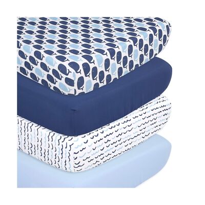 The Peanutshell Nautical Fitted Crib Sheet Set for Baby Boys or Girls - 4 Pac...