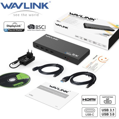 Wavlink 5K Laptop Universal-Dockingstation 2×HDMI/DP/Gigabit Ethernet/USB C/A