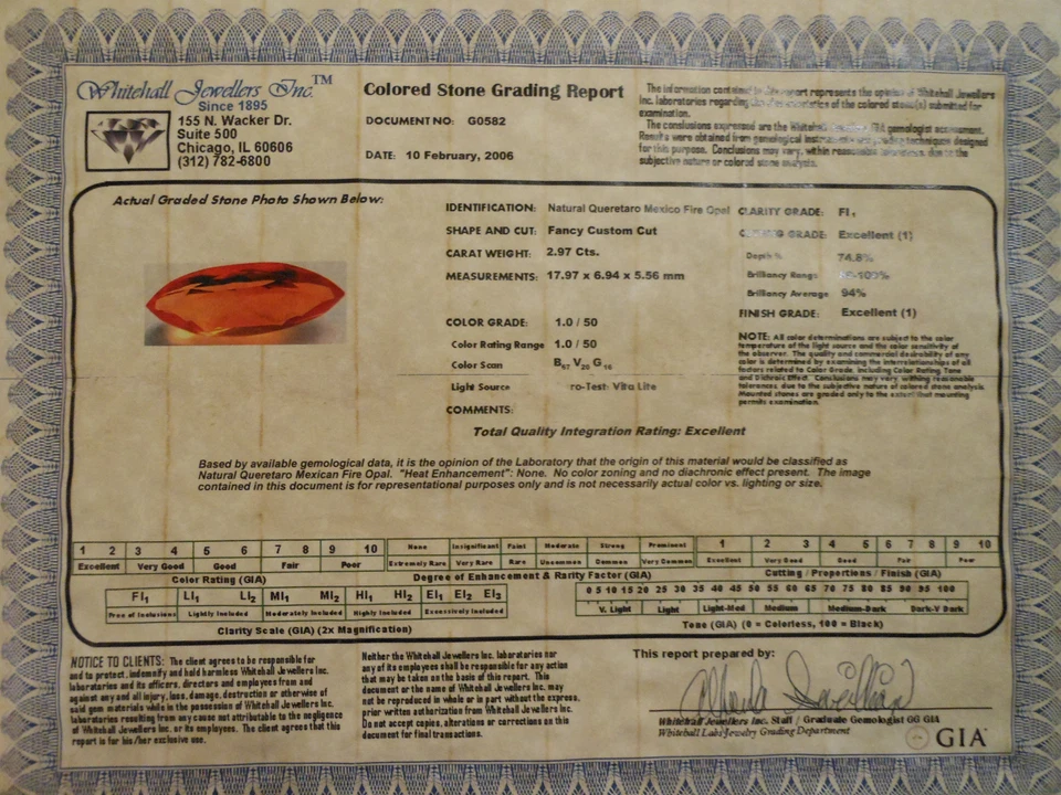 USA / GIA & INS 2.97 Carats Flawless Mexican Fire Opal Fancy Custom Cut Golden - Image 4 of 4