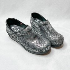 Sanita Black Leather Danish Clogs Floral Lace Pattern 39