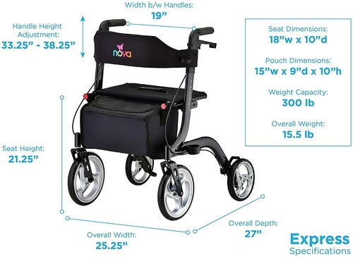 Nova Express Rolling Mobility Walker Rollator - 4 COLOR CHOICE NEW - Picture 23 of 25