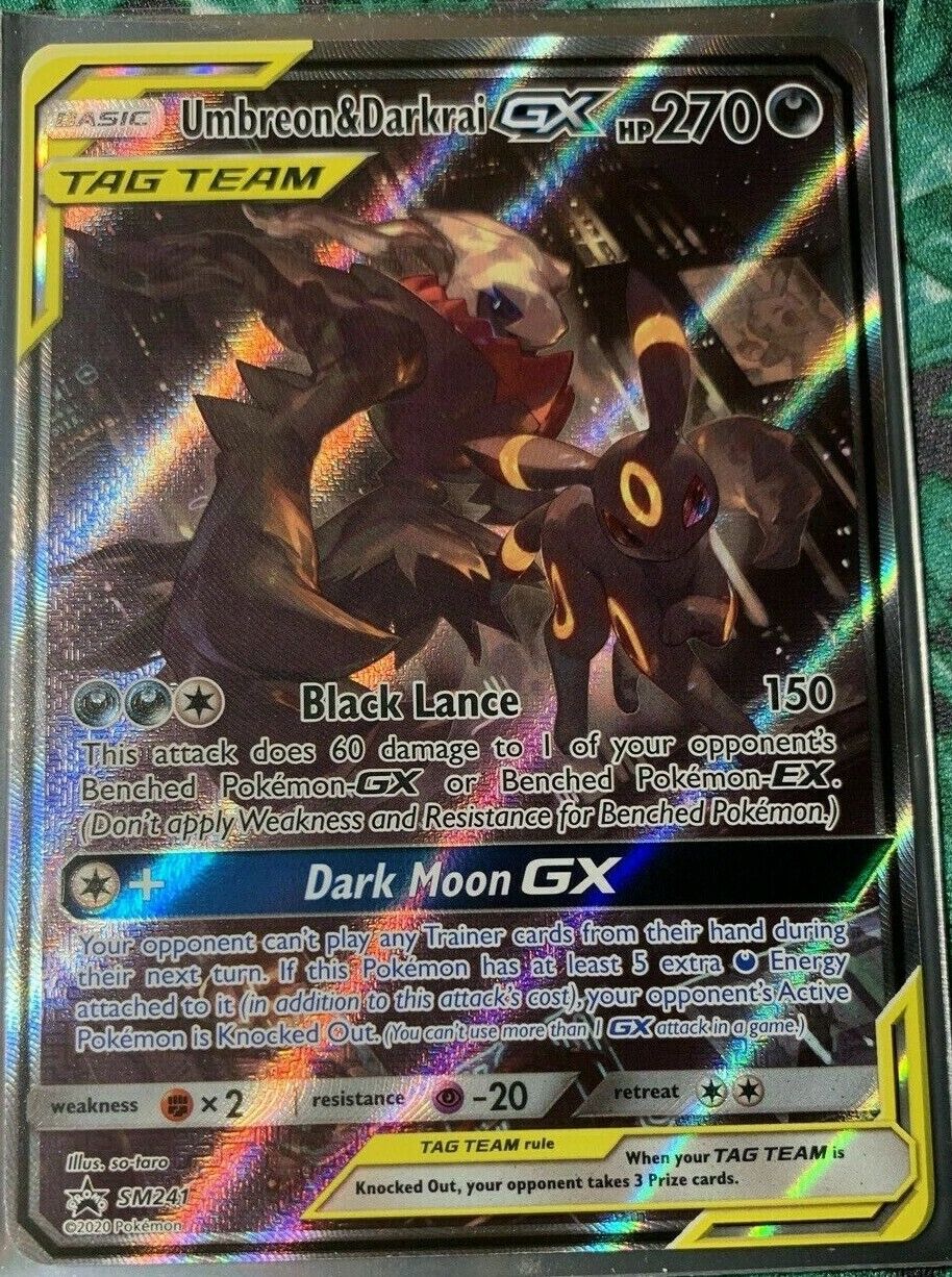 FULL ART Umbreon & Darkrai GX ULTRA RARE Tag Team SM241 Pokemon Holo Promo  - LP