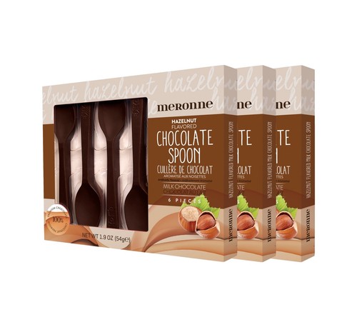 PACK DE 3 CUCHARAS DE CHOCOLATE CON LECHE CON SABOR A AVELLANA MERONNE (54 gr / 6 piezas cada una) - Imagen 1 de 2