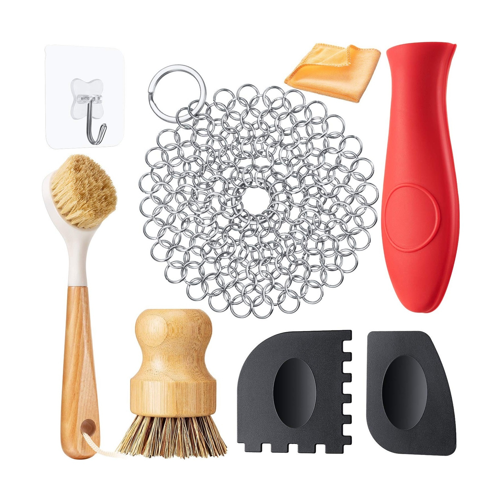 8 Pieces Cast Iron Skillet Cleaner Care Kit Include Chainmail Scrub... Fast Ship