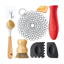 8 Pieces Cast Iron Skillet Cleaner Care Kit Include Chainmail Scrub... Fast Ship