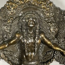 1981 Vintage Brass Bergamot Siskiyou Belt Buckle Native American Indian Chief