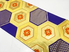 7717405: JAPANESE KIMONO / ANTIQUE FUKURO OBI / SILK / WOVEN KIKKO PATTERN