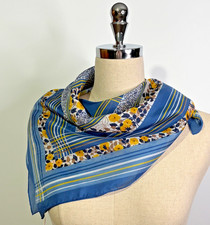 Yellow Floral w/ Blue, Yellow Sheer Vintage Neckerchief/Scarf- Made in Italy