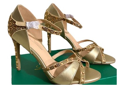 Lauren Lorraine Daisy style Gold Sz 6.5 Rhinestone Graced Heel Dress Shoe NIB