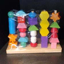 Montessori Style Bead Sequencing Toy Set Wooden Stacking Sorting Blocks