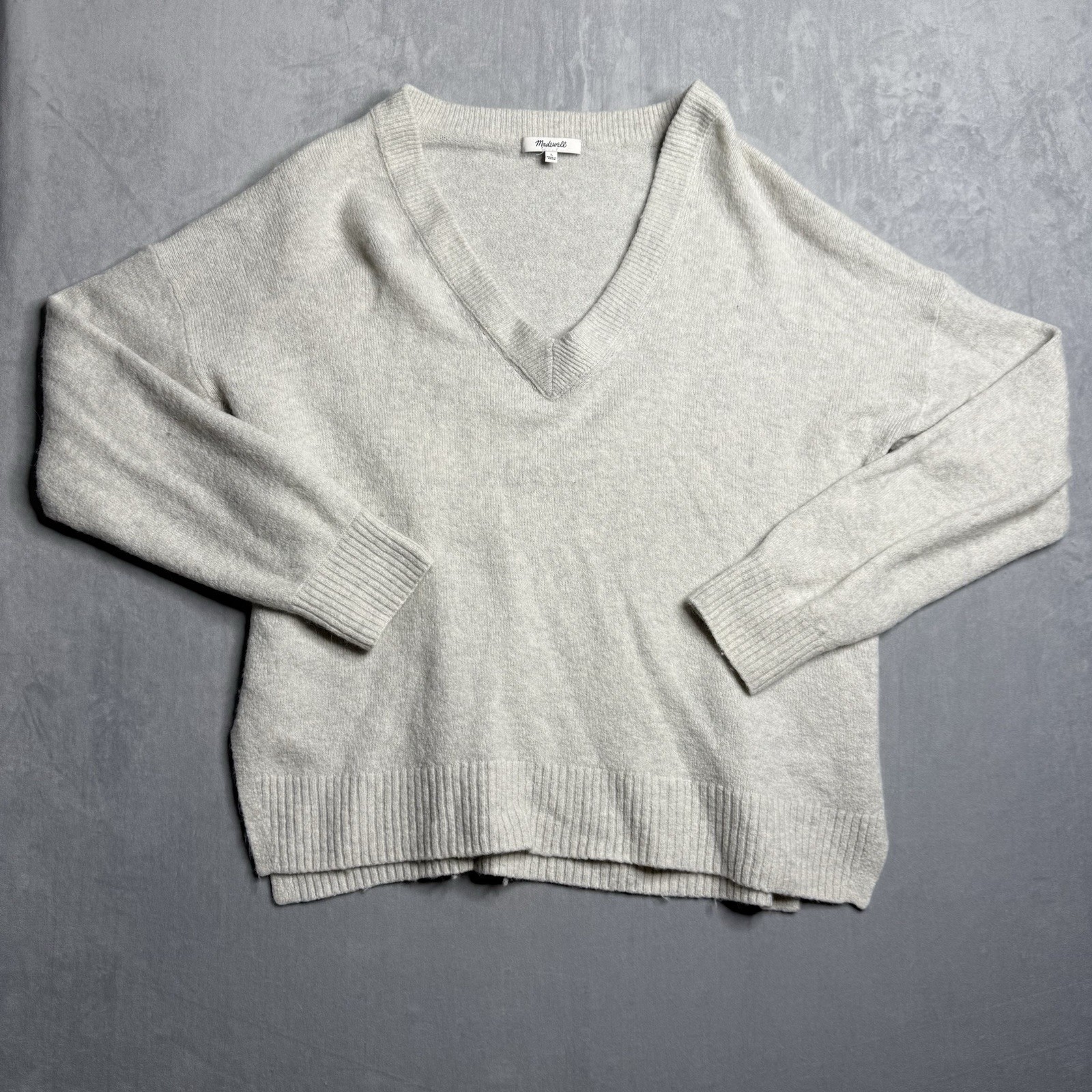 Madewell Sweater Women L Gray Bartlett V-Neck Pullover Merino Wool Alpaca Blend