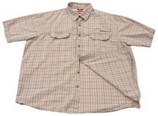 Wrangler Button Up Dress Shirt Men s XL Brown Plaid Short Sleeve Collared Vented