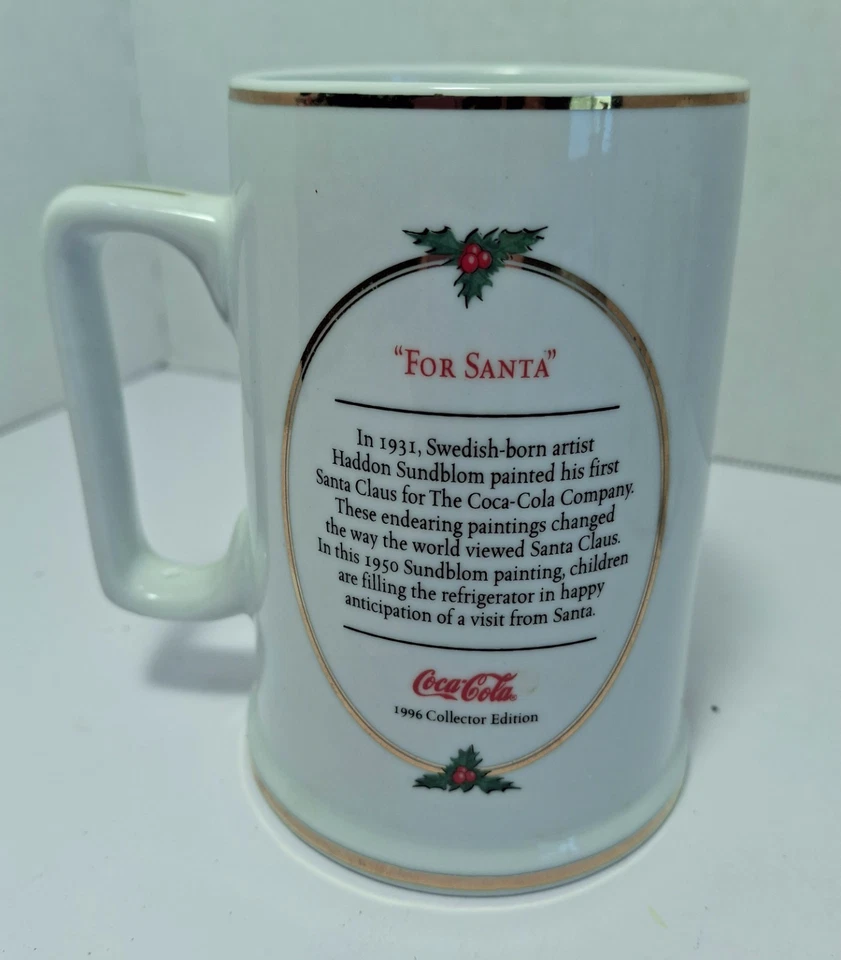 Coca Cola Santa Coffee Mugs Good Boys & Girls Santa White Gold Trim Vintage 1996 - Image 4 of 4
