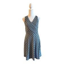 Hawthorn Blue Geometric Print Sleeveless Dress V-Neck Fit & Flare Size Small