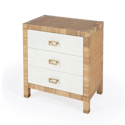 Corfu 3 Drawer Natural And White  Raffia And Wood Chest - Picture 1 of 10