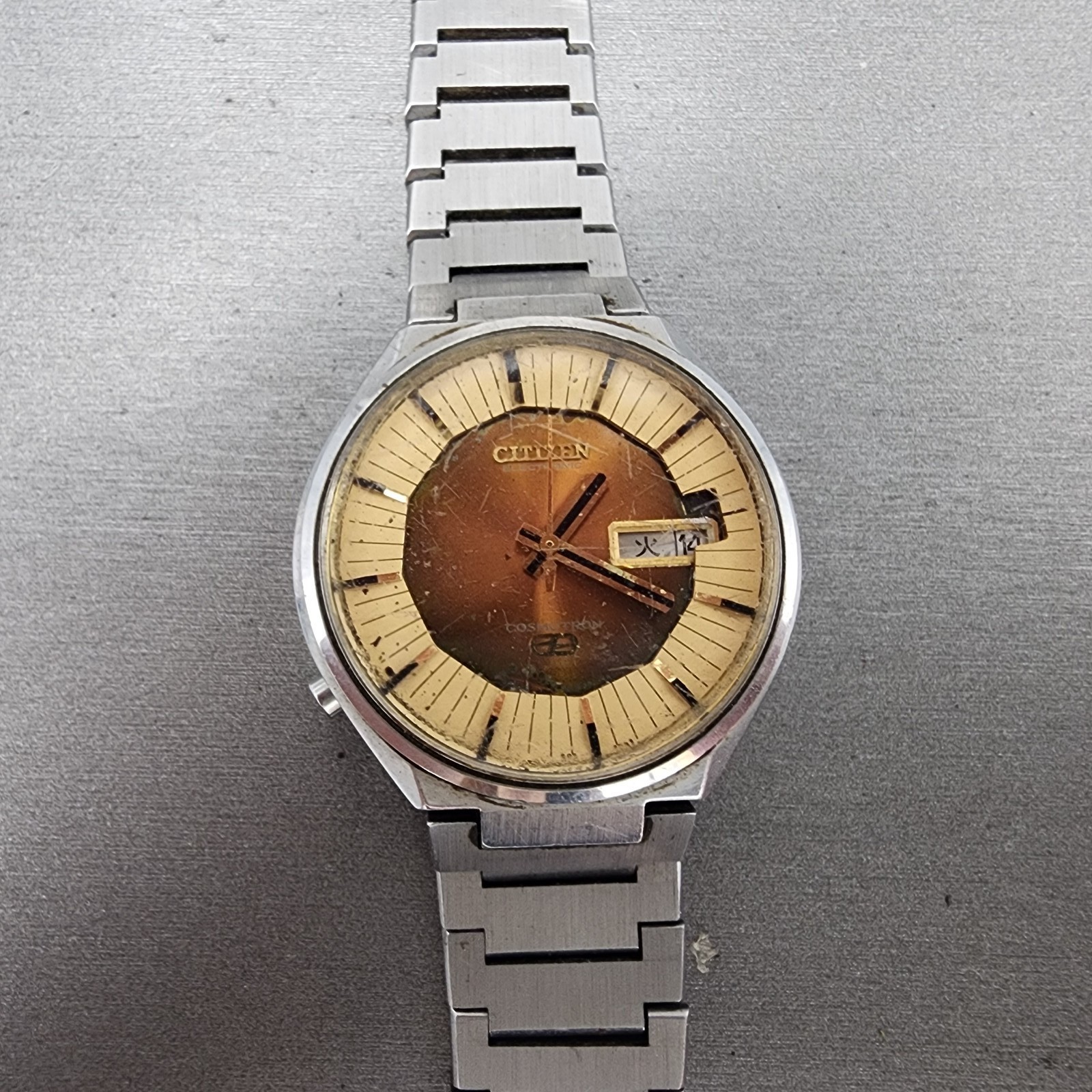 Citizen Electronic Cosmotron Watch Men 39mm Brown Dial Silver Tone Parts