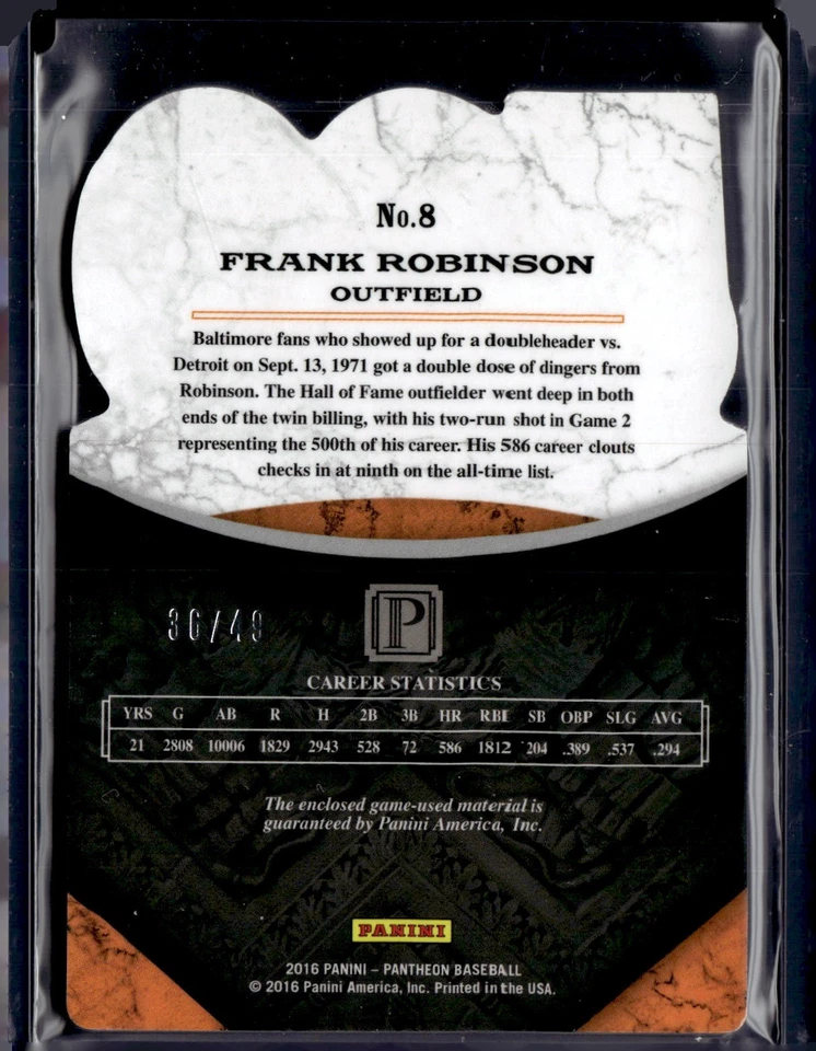 2016 Panini Pantheon Frank Robinson 500 Home Run Club Bat Relic /49 NM-MINT++ - Image 2 of 2