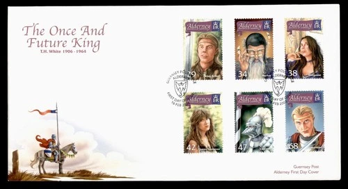 DR WHO 2005 ALDERNEY GUERNSEY FDC T.H. WHITE ONCE AND FUTURE KING COMBO w29666