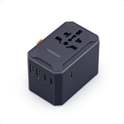 Travel Adapter GaN 65W 5 USB Ports International Worldwide Black TESSAN Power