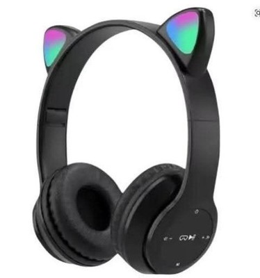 RGB Cat Ears Bluetooth Kids Headphones Black Light up Headset