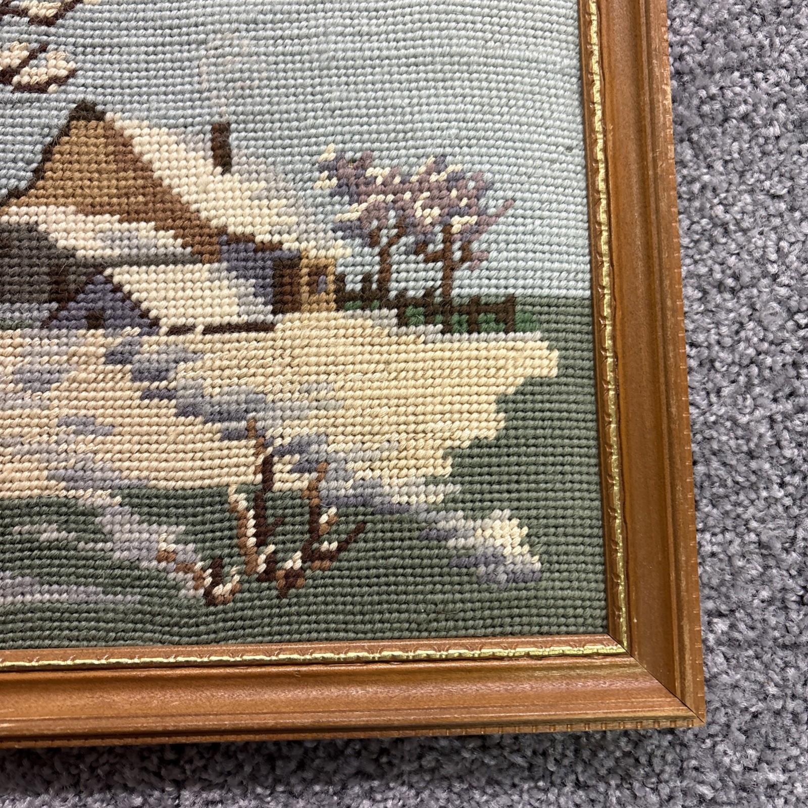 Four Season Needlepoint 11” Framed Pictures Winter Spring Summer Fall Signed