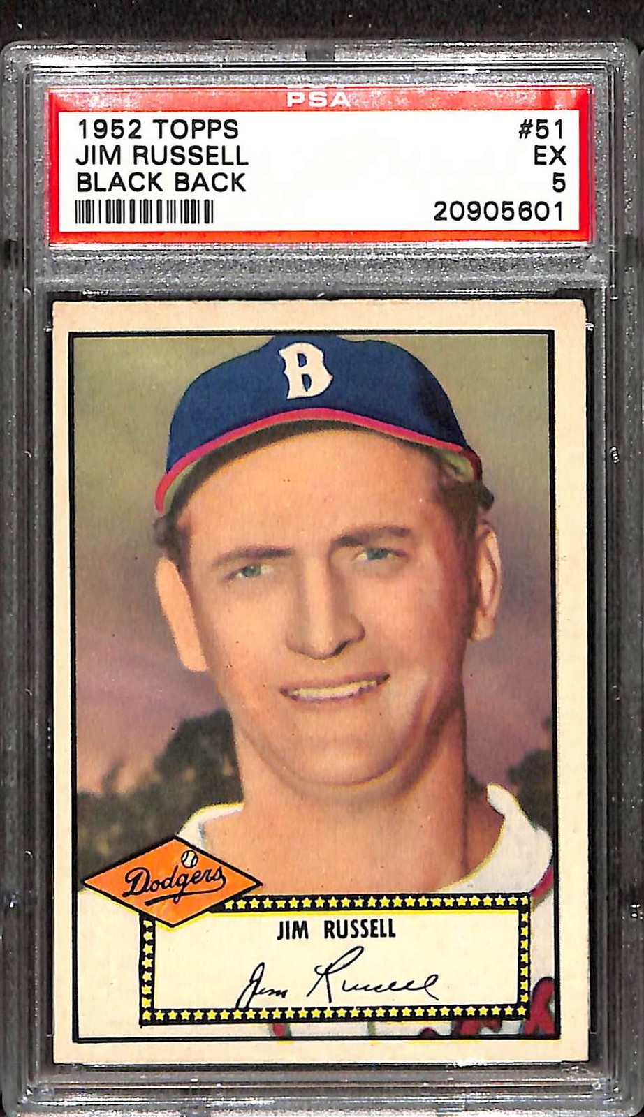 1952 TOPPS #51 JIM RUSSELL BLACK BACK PSA 5 EX 20905601