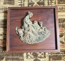 Ancient Antique Roman Bronze Bacchus Wine God Statuette Art Piece 8x7.25" Framed