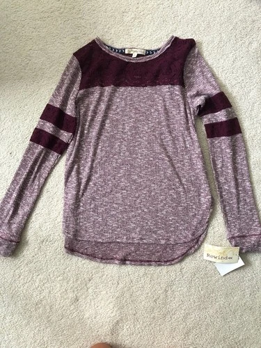 Rewind Burgundy Wine Rose Red Knit Lace Inset Sweater Shirt Top Tunic Size Large