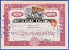 Eastern Air Lines Inc Stock Certificate 10 Shares L844 JUL 19 1939 Canceled