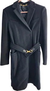 Manteau femme Gucci chic laine ceinturé taille 40 italien (4) noir logo boucle dorée