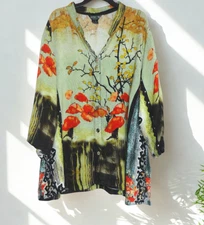 Citron Santa Monica 3X Green Floral Textured Blouse