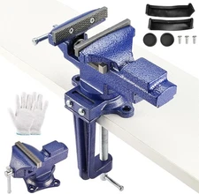 3.3" Bench Vise w 360° Swivel Locking Base Table Vise Clamp-On  Quick Adjustment