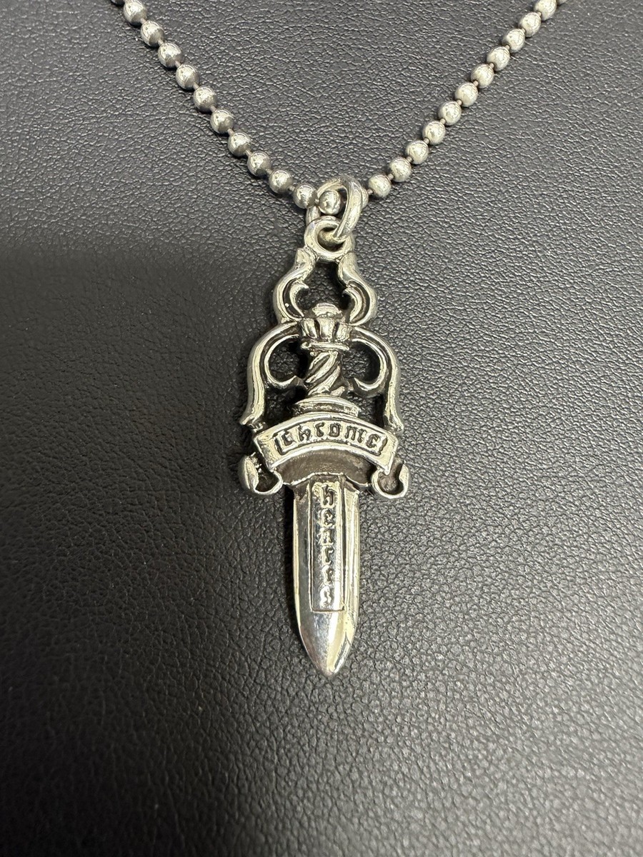 Chrome Hearts Silver Dagger Pendant Necklace Ball Chain Sterling
