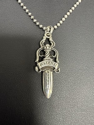 Chrome Hearts Silver Dagger Pendant Necklace Ball Chain Sterling Silver