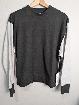 NWT Calme  By Johhny Was Womens Pullover Mock Neck Sweatshirt Black/Gray Small