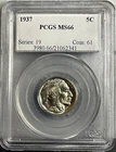 PCGS MS66 1937 5c Buffalo Nickel Old Blue Holder