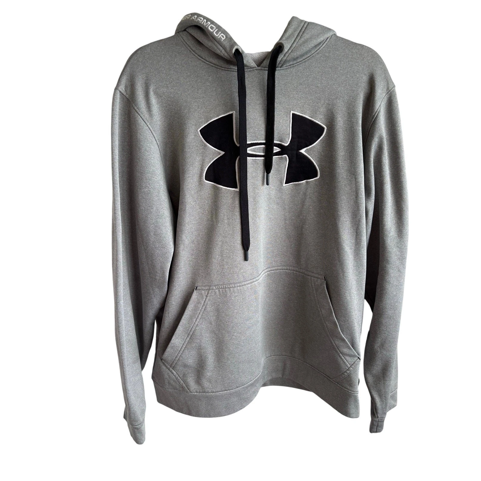 Under Armour Mens Fleece Big Logo Hoodie Gray Black Large Pocket