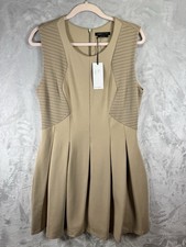 BCBGMAXAZRIA Tan Sleeveless Pleated fit-and-flare cocktail dress Size Large