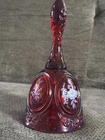Fenton Vintage Red Optic Glass Bell Ruby Signed Hand Painted White Roses