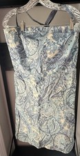 VTG Old Navy Women  s Stretch Blue/Ivory Paisley Pencil Skirt Knee Length Zip 8