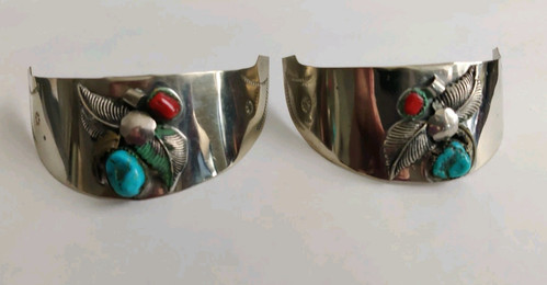 Vintage Cowboy Boot Heel Tips/Heel Guards Native American SW Turquoise Coral - Picture 1 of 7