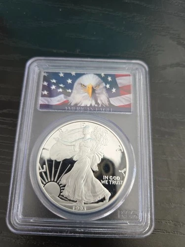 1993-P  $1  PROOF AMERICAN SILVER EAGLE eagle flag low pop( PCGS PR70 DCAM