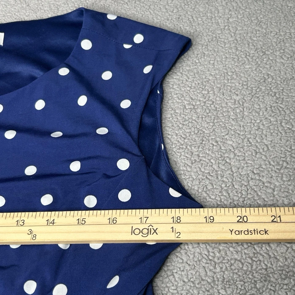 Vestido Coldwater Creek 14 Azul Lunares Midi Cintura Acanalada Oficina Carrera Todos los Días Foto 4 de 4